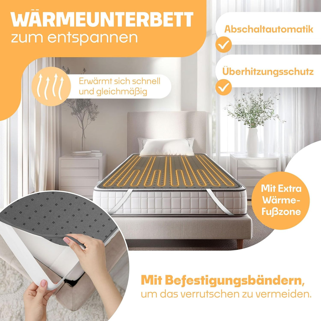 KESSER® Doppel-Wärmeunterbett 160x140cm mit Abschaltautomatik 2 Temperaturzonen Fernbedienung | Heiz