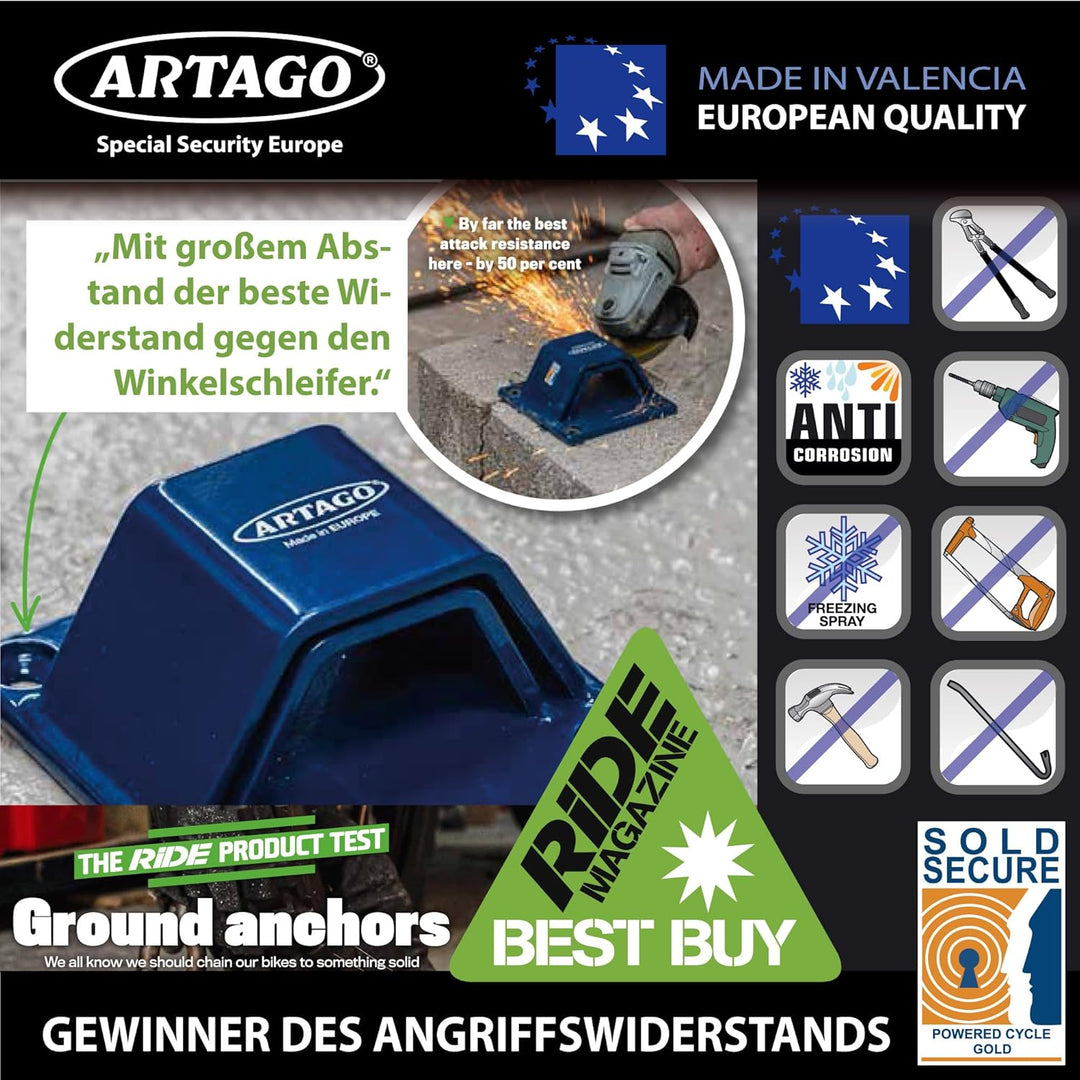 Artago 61 Bodenanker Wandanker Fahrrad Motorrad Garage, Diebstahlsicherung mit Zulassung Sold Secure
