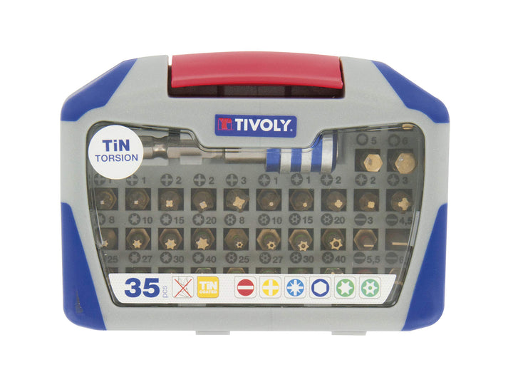 TIVOLY 11521572004 Set mit 35 Schraubendrehern, Tin, enthält 5 Stück, 5 PS, 8 TX, 8 TX, 4 Hex, 4 F,