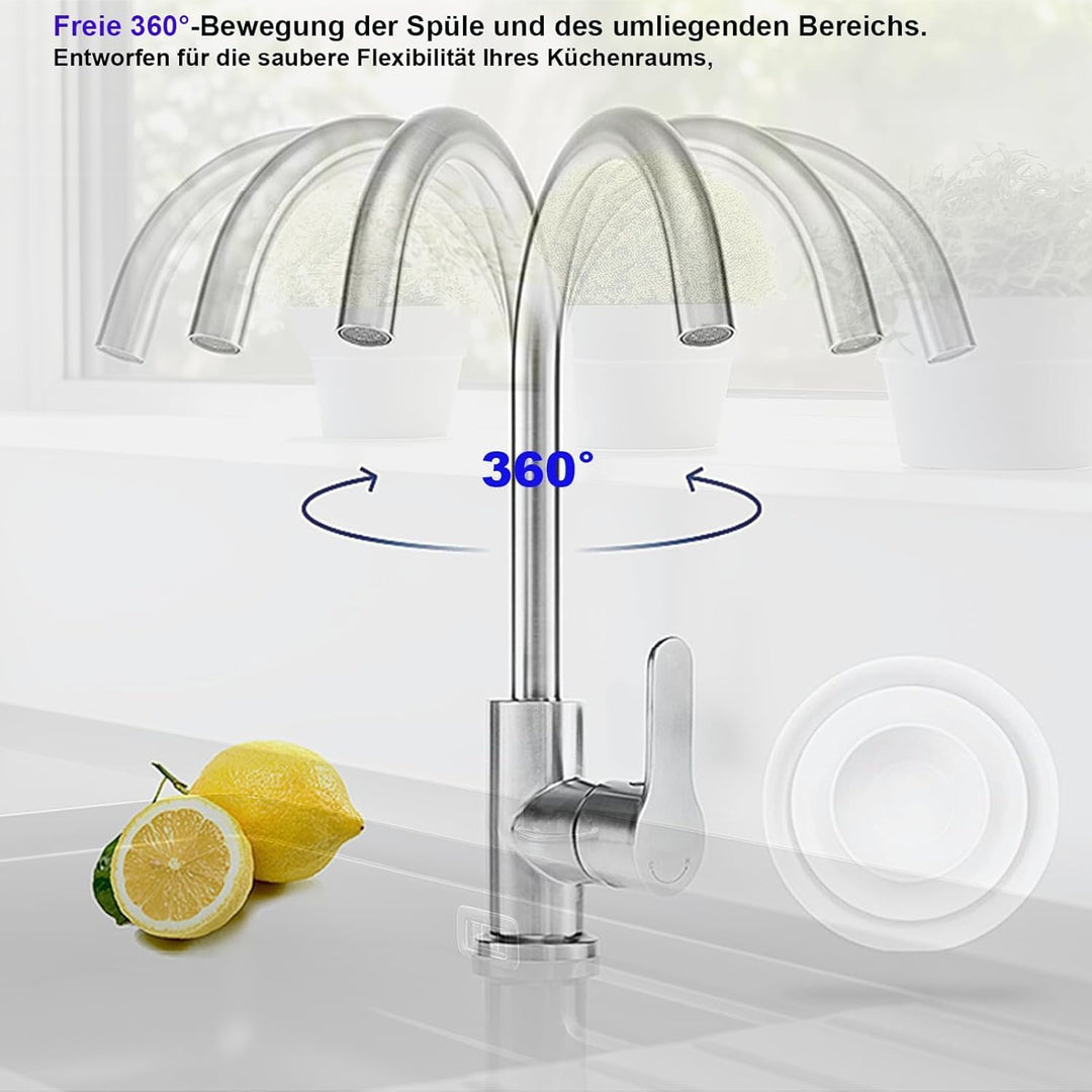 360° schwenkbarer Kalt- und Warmwasserhahn aus rostfreiem Stahl, Mischbatterie für die Küchenspüle,