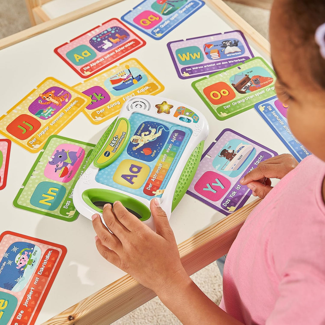 VTech ABC-Lernkartenspass – Lernkartenboard mit bedruckten Buchstabenkarten und Lerninhalten zu den