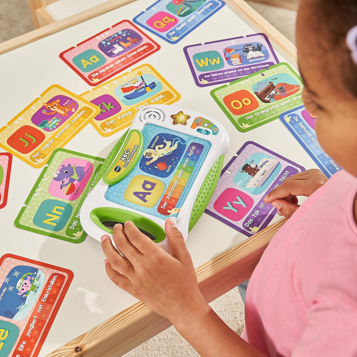 VTech ABC-Lernkartenspass – Lernkartenboard mit bedruckten Buchstabenkarten und Lerninhalten zu den