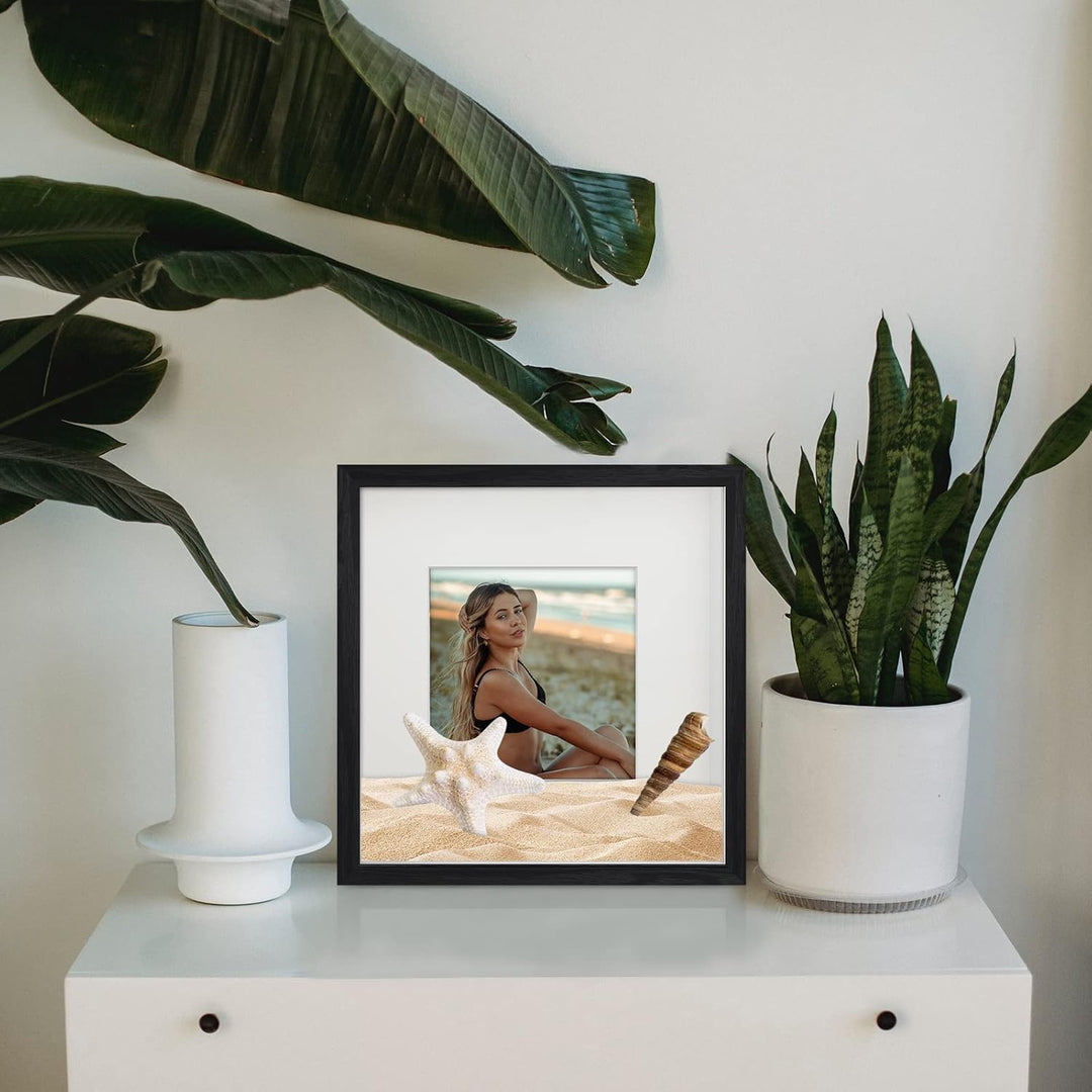 Anhow 2er 3D Bilderrahmen 23x23 cm, Echtglas 3D Bilderrahmen zum Befüllen 3cm Tiefer Objektrahmen mi