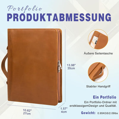 Calfinder Konferenzmappe Leder, Dokumentenmappe Schreibmappe a4 mit Ringbuch, 2 Ring Binder Ledermap