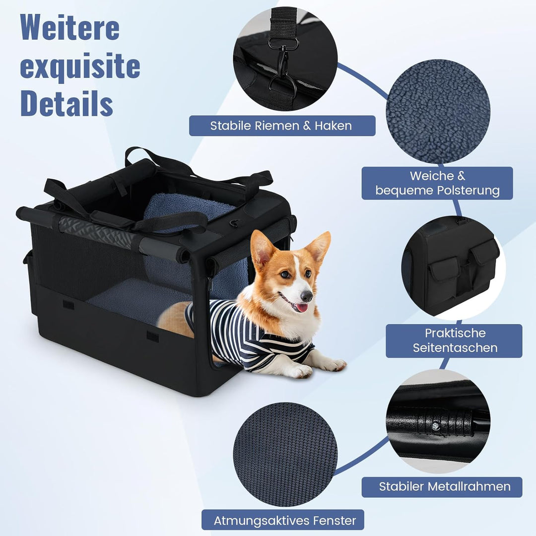 COSTWAY Hundebox faltbar, Transportbox Hund mit 2 Öffnungen, Fenster, Netzkorb, Griffen & Tasche, Hu