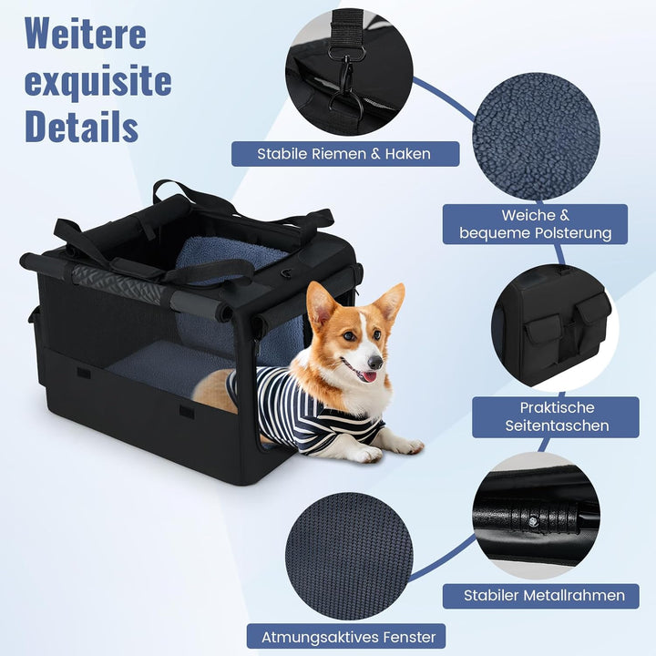 COSTWAY Hundebox faltbar, Transportbox Hund mit 2 Öffnungen, Fenster, Netzkorb, Griffen & Tasche, Hu