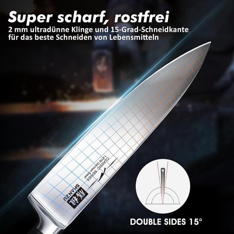 SHAN ZU Kochmesser Küchenmesser Set Profi Messer Chefmesser Allzweckmesser Deutscher Edelstahl Extra