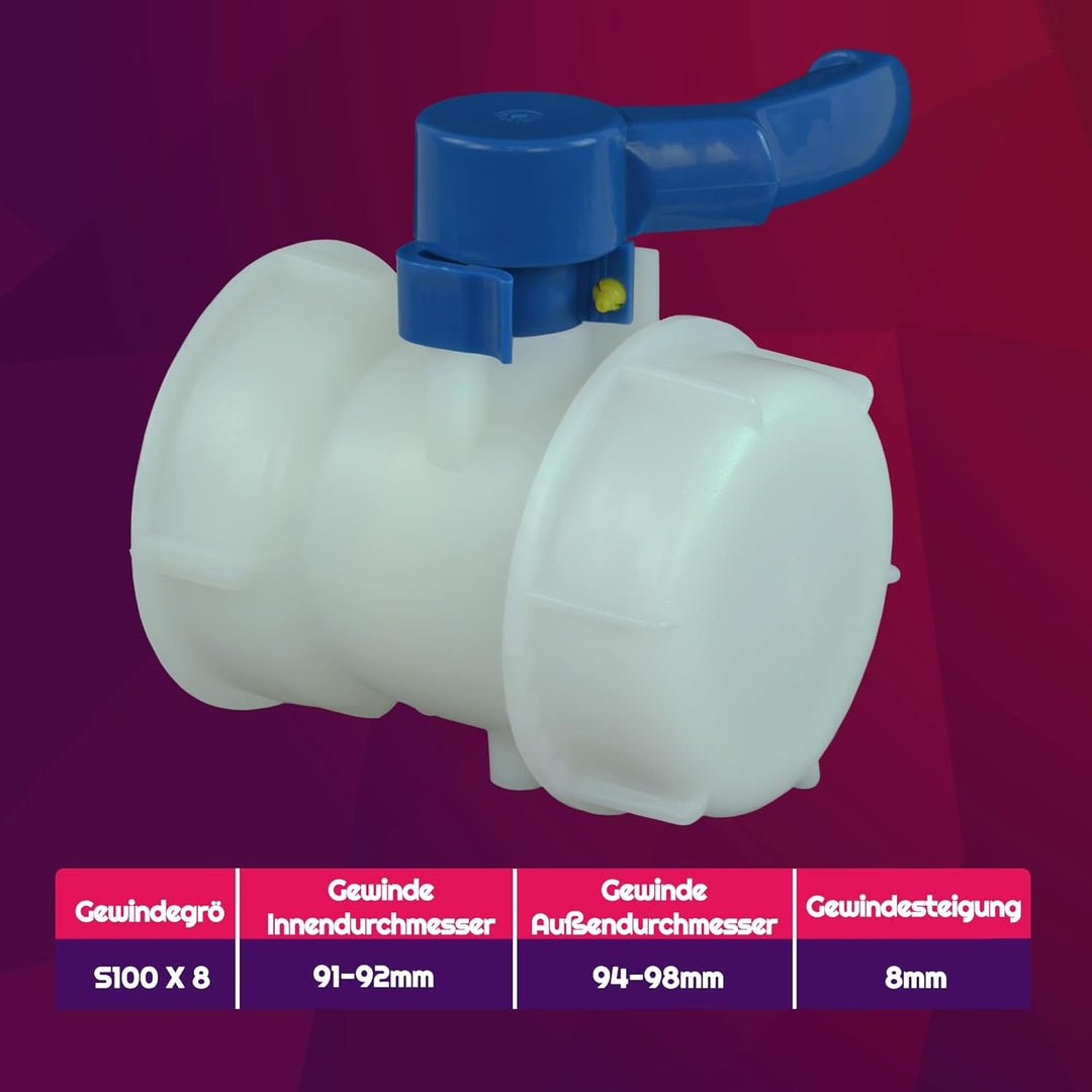 GASMIS IBC Kugelhahn IG S100x8 (100mm) Grobgewinde - Abgangsgrösse AG S100x8 DN80 - mit Schraubkappe