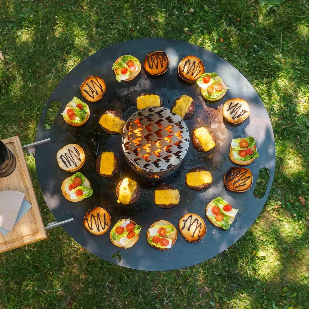 Edelstahl Grilleinsatz für alle Feuerplatten mit 20cm Feuerloch mit Flammenbranding Grilleinsatz Ø 2