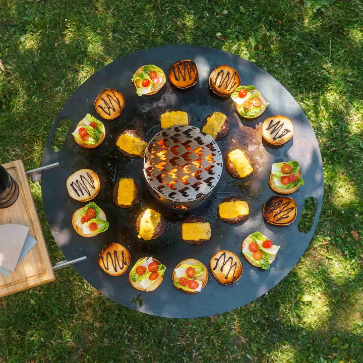 Edelstahl Grilleinsatz für alle Feuerplatten mit 20cm Feuerloch mit Flammenbranding Grilleinsatz Ø 2