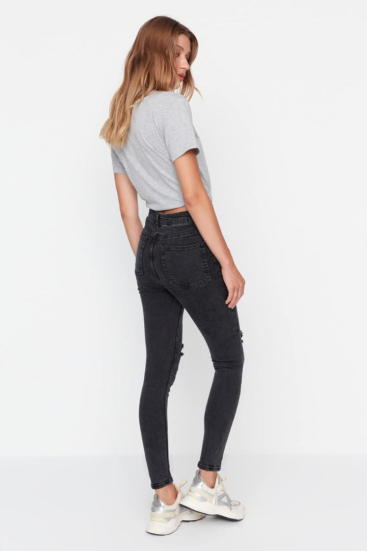 TRENDYOL Damen Herren Hoher Bund Skinny Jeans 34 Schwarz, 34 Schwarz