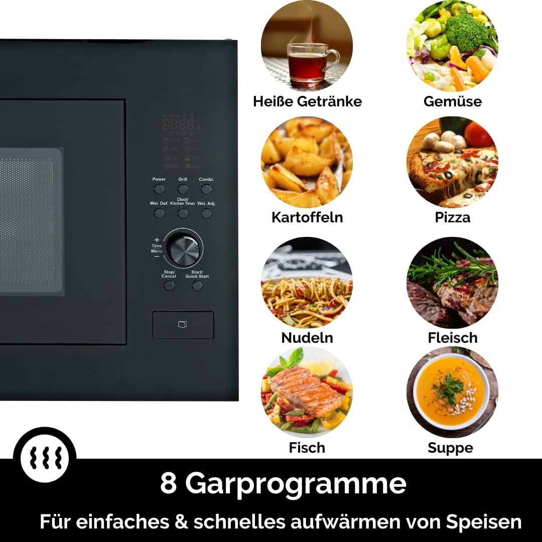 WOLKENSTEIN Einbau Mikrowelle WMW900-25GB EB/ 900W Mikrowellenleistung/25L Garraum/6 Leistungsstufen