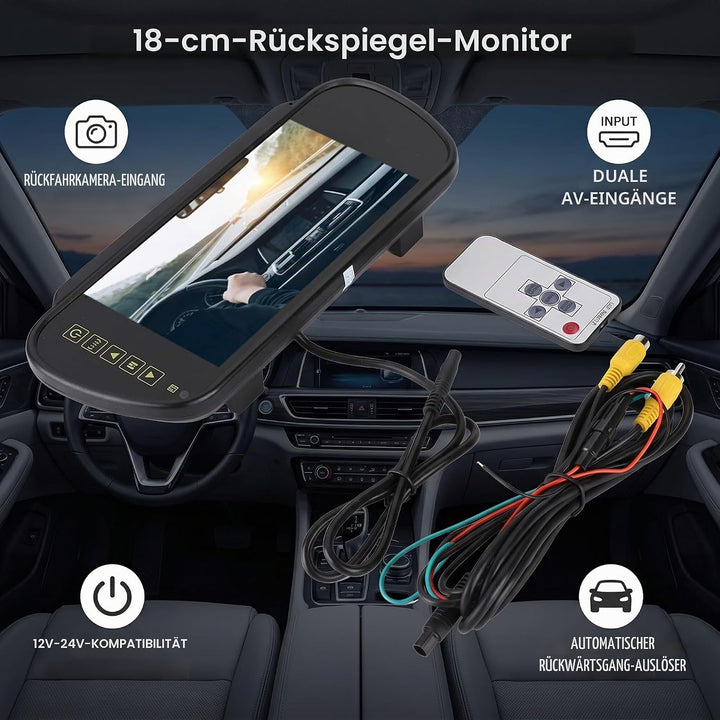 7-Zoll Auto PKW Rückspiegel Display LCD TFT Einparkhilfe Bildschirm Rückfahrkamera Rückfahrkamera-Bi