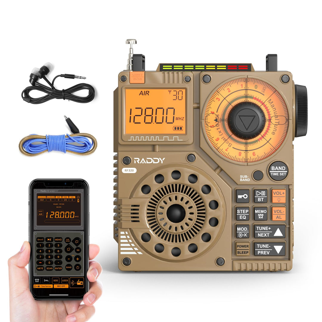 Raddy RF320 Kurzwellenradio mit App-Steuerung, FM/AM/VHF/SW/AIR-Empfänger unterstützt Bt/TF-Karte, w