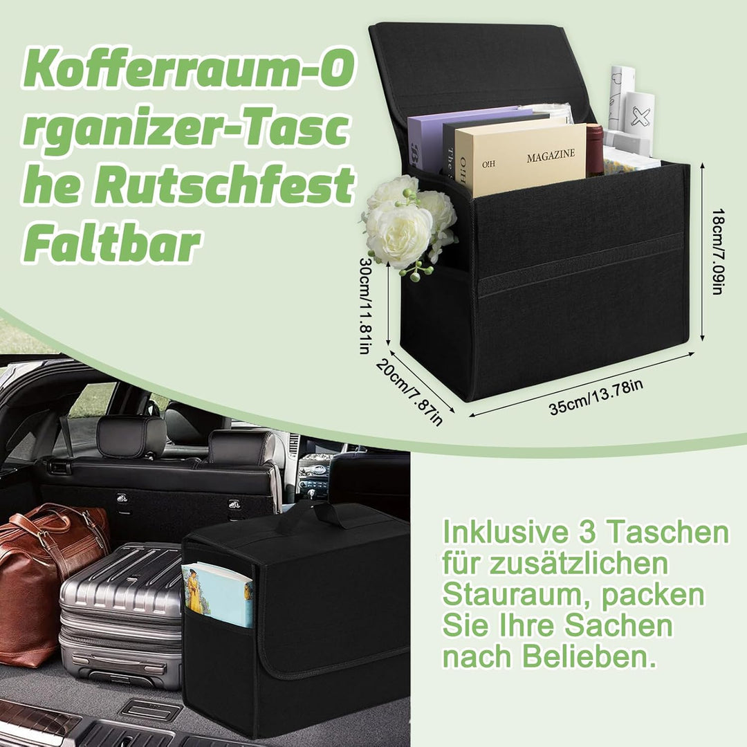 ZYNERY Kofferraum Organizer Set - 1 Aufbewahrungsbox + 1 Aufbewahrungstasche, faltbar rutschfest ver