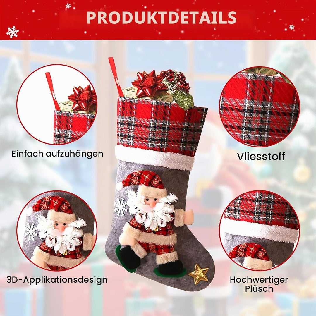 Nikolausstrumpf 3er Set, Personalisiert Grosser 3D Weihnachtsstrumpf, Nikolausstiefel zum Befüllen B