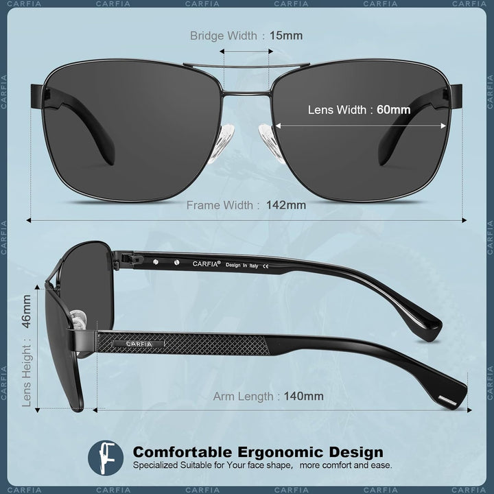 CARFIA Pilotenbrille Sonnenbrille Herren UV400 polarisierte Sportbrille mit ultraleichtem Metallrahm