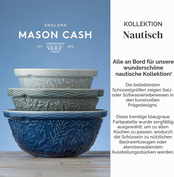 Mason Cash Nautische Vorbereitungsschalen, 4er-Set, je 175 ml, Steingut-Töpfe mit geprägtem Meeresle