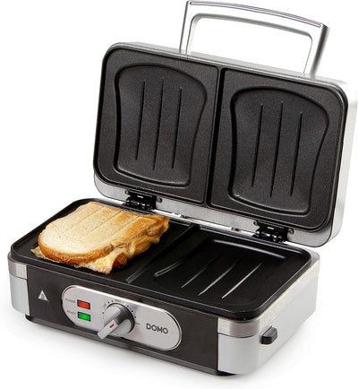 Domo DO9136C Sandwichtoaster 3-in-1, 1 Liter, Silber, Schwarz