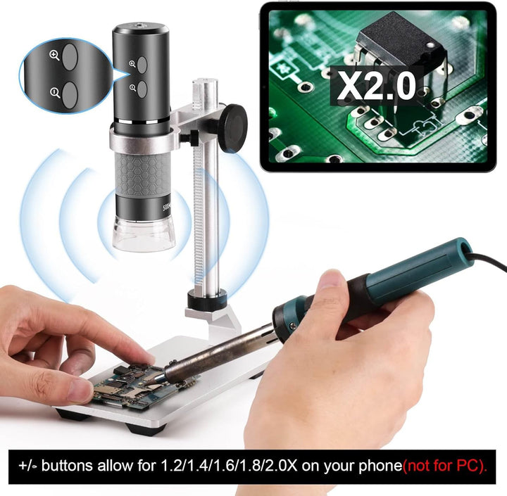 Ninyoon 4K WiFi Mikroskop mit Professionellem Ständer + Tasche für iPhone Android PC, 50-1000X Digit