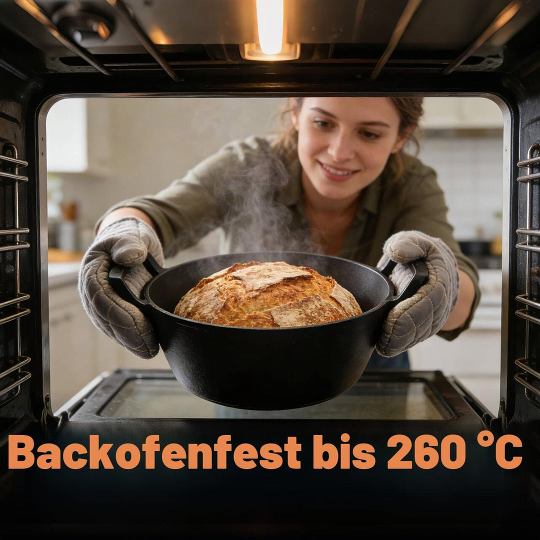 Onlyfire Rund Schmortopf mit Deckel, Gusseisen Topf, Brotbacktopf 25cm, Gusseisentopf für Backofen,