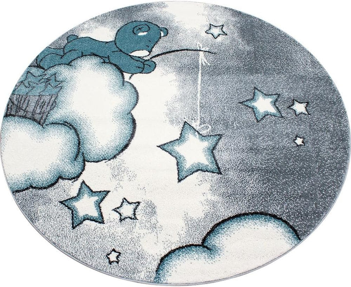 Teppium Kinderteppich für Jungen und Mädchen Bär Muster 80 x 150 cm Blau - Kurzflor Waschbarer Teppi