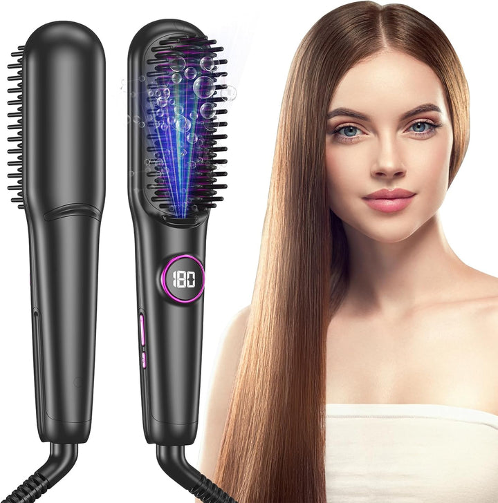 Glättbürste Keramik, Professioneller Glätteisen & Haarbürste, Haarglätter Bürste 9 Temperaturen, Ion