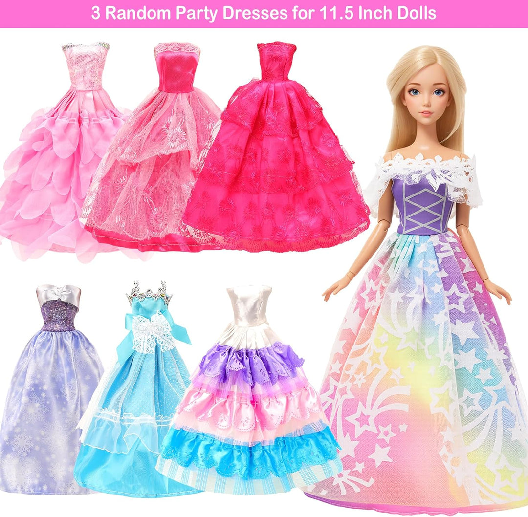 Miunana 47 Kleidung für 30 cm Puppen = 3 Casual Kleider + 2 Kleider + 2 Badekostüme + 3 Brautkleider