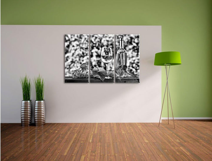 Pixxprint Wein und Weintrauben als Leinwandbild/Grösse: 3 Teilig (120x80) cm/Wandbild/Kunstdruck/fer