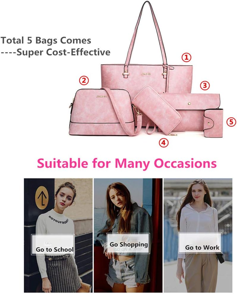 AlwaySky Handtaschen-Set für Damen 5er Pack Tote Geldbörse Handtaschen Set PU-Leder Umhängetasche Gr