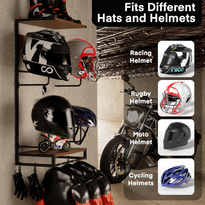 Helm Halterung Wandhalterung, Motorradhelmhalter Plattenständer Display Organizer mit 2 Holzschichtb