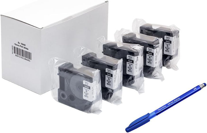5x Dymo 18445 Rhino Vinyl Industrie Etiketten, wei selbstklebend 19mm X 5,5m Rolle, schwarz Druck au