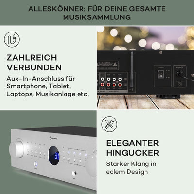 Auna Verstärker, HiFi Stereo Mini Verstärker, HiFi-Verstärker mit Bass & Treble Regler, 4 Kanal Audi