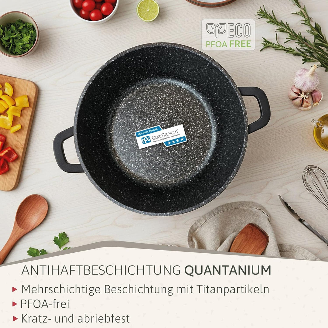 briebe Black Titanium Kochtopf Set Induktion Kochgeschirr 8-Teilig, 4 Töpfen aus Aluminiumguss, Anti