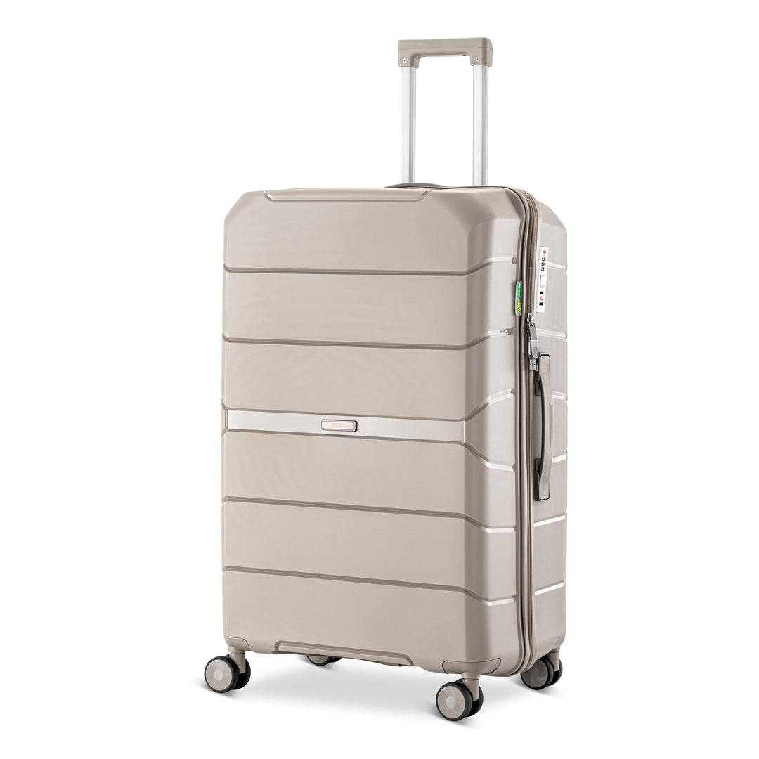 Urban Adventurer Reisekoffer 79L – Beige – Trolley mittelgross Hartschale mit Zahlenschloss &amp; 4 Roll