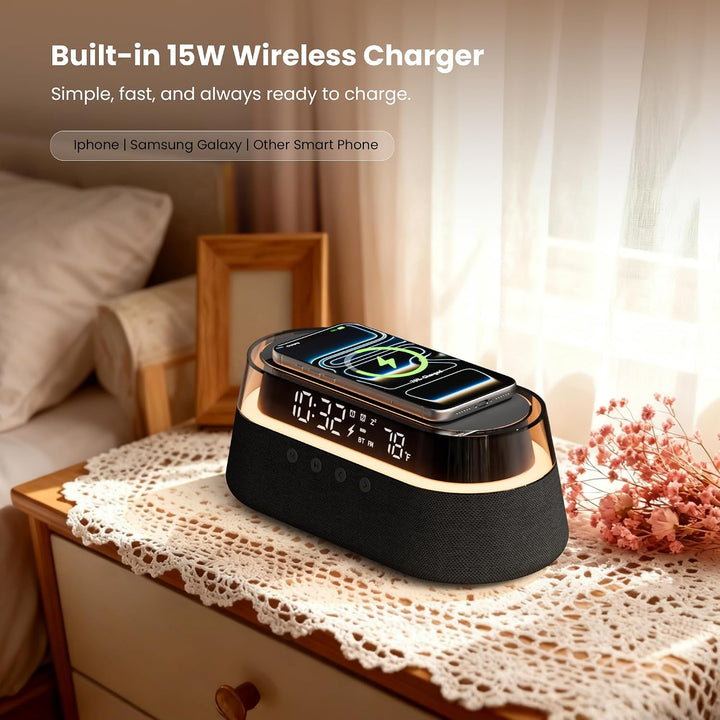 Bluetooth Lautsprecher FM Radio mit Zwei Smart Wecker mit Fernbedienung Schwarz, Schwarz