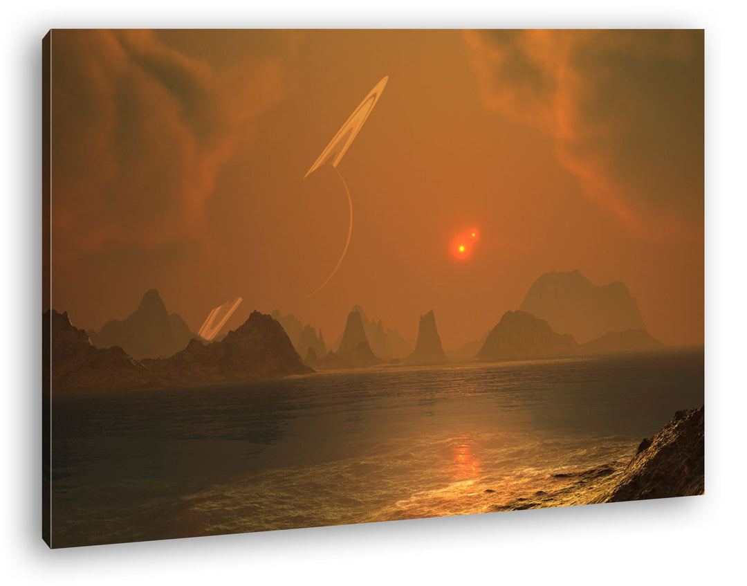 deyoli chaotische Landschaft mit Saturn am Himmel Format: 80x60 als Leinwandbild, Motiv fertig gerah