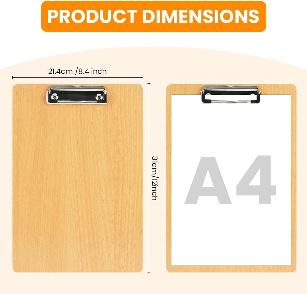 OFFCUP Klemmbrett A4 Holz, 12 Stück Klemmbretter mit Metalklemme Clipboard Schreibbrett A4 Hartplatt