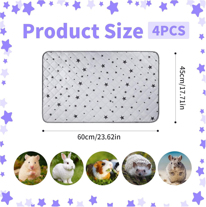 4 Stück 60x45cm Meerschweinchen Unterlage Waschbar, Pipipads Meerschweinchen, Grau Stern, wasserdich