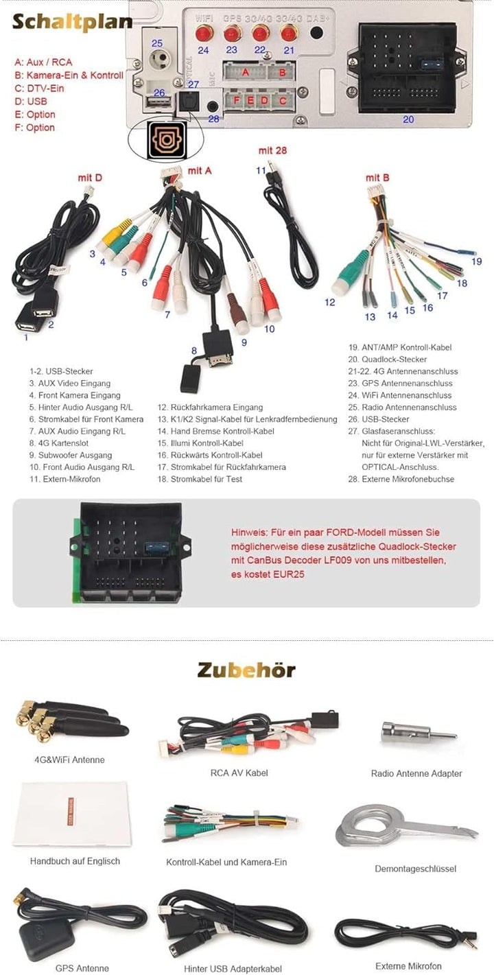 Erisin 7" 8-Kern 4GB+64GB Android 14 Autoradio mit CD Player Für Ford Focus S-max C-max Fiesta Galax