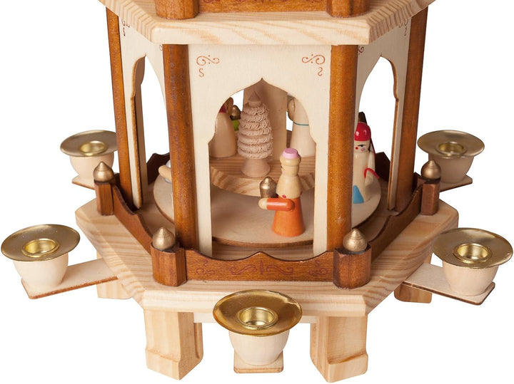 Brubaker Weihnachtspyramide Holzpyramide - Natur - 4 Etagen - 60 cm Höhe - handbemalte Figuren Natur