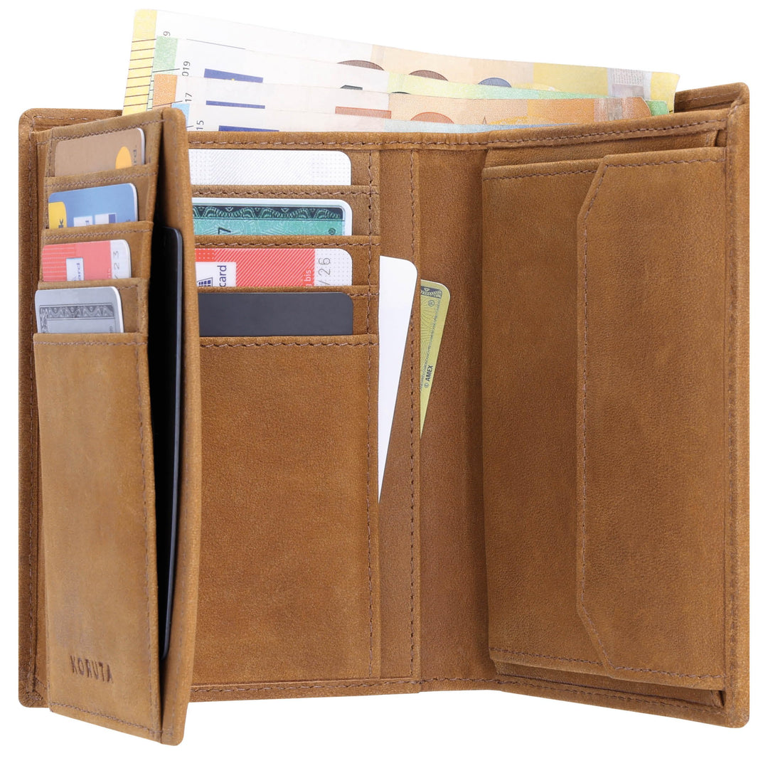 KORUTA® Leder Geldbörse Herren mit RFID Schutz I Portemonnaie Gross mit Münzfach I 13 Fächer I Echtl