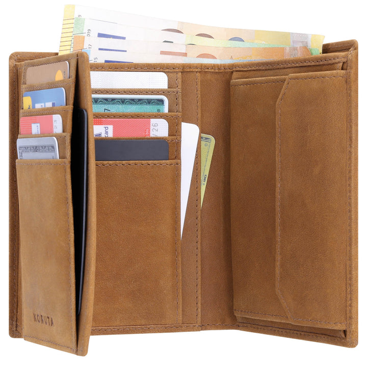 KORUTA® Leder Geldbörse Herren mit RFID Schutz I Portemonnaie Gross mit Münzfach I 13 Fächer I Echtl