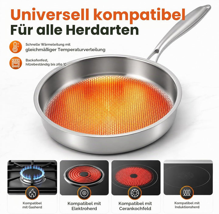 Titan Bratpfanne mit Deckel,Titanium Pan Uncoated, Pfannen aus Titan mit gehämmertem Muster zum Koch