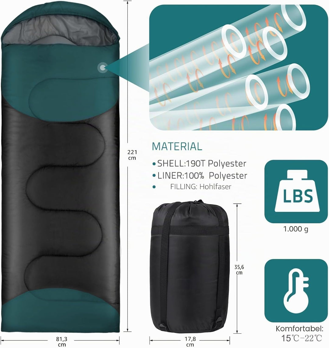 Schlafsack Outdoor für Camping 3 Jahreszeiten Erwachsene Schlafsack, 2 in 1 Funktion Deckenschlafsäc