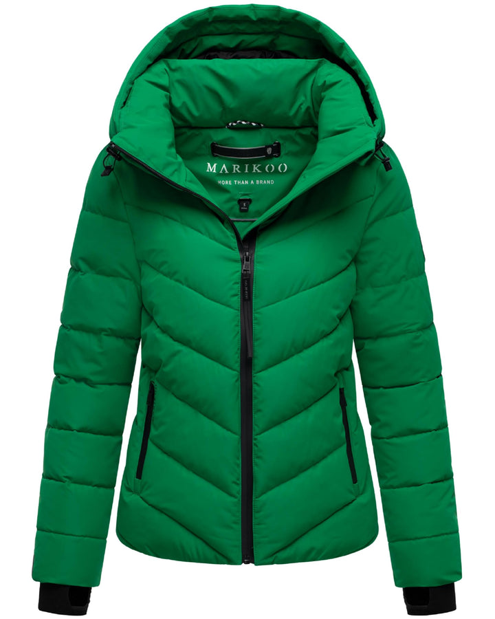 MARIKOO Damen Winterjacke warme Steppjacke mit abnehmbarer Kapuze Samuiaa XVI XS-3XL XS Smaragd Gree