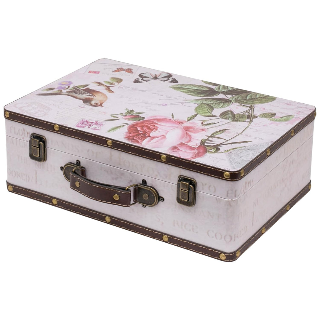 HMF Vintage Deko Koffer aus Holz, Aufbewahrungsbox mit Deckel und Ledergriff, stilvolle Aufbewahrung