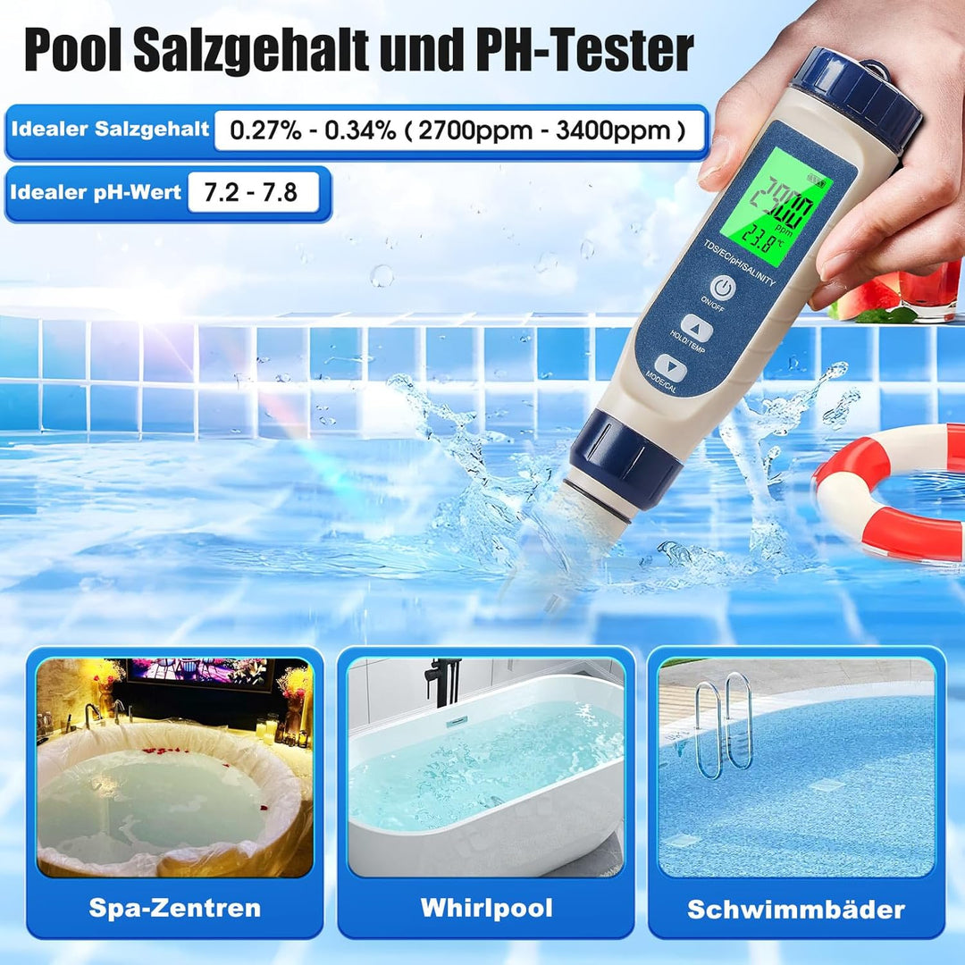 Pious Ph Wert Messgerät, Hochpräzises Ph/Salzgehalt/ec/tds/Temperatur-Multifunktions-Ph-Messgerät, A