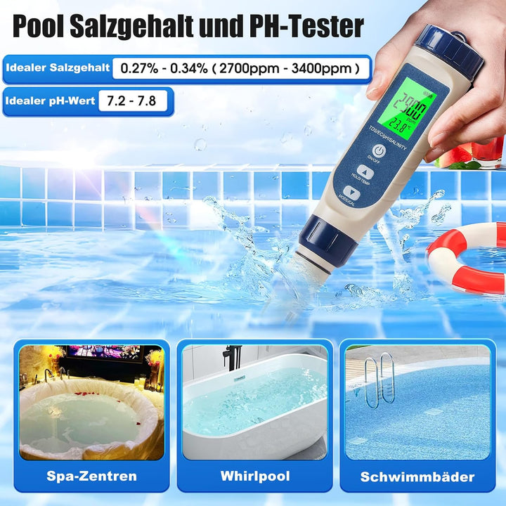 Pious Ph Wert Messgerät, Hochpräzises Ph/Salzgehalt/ec/tds/Temperatur-Multifunktions-Ph-Messgerät, A