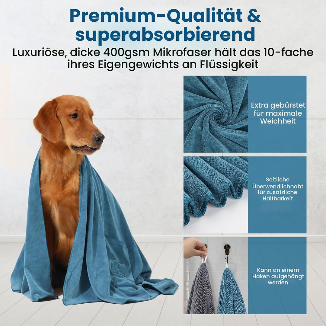 PETTOM 2 Stücke Hundehandtuch Extra Saugfähig, Hundehandtuch Grosse Hunde 130 * 75cm, Handtuch Hund